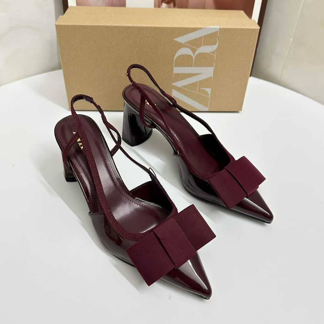 Zara Slingback Heeled Shoes with Bow Tie