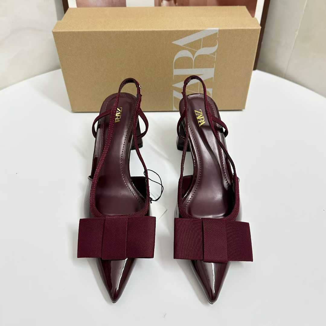 Zara Slingback Heeled Shoes with Bow Tie