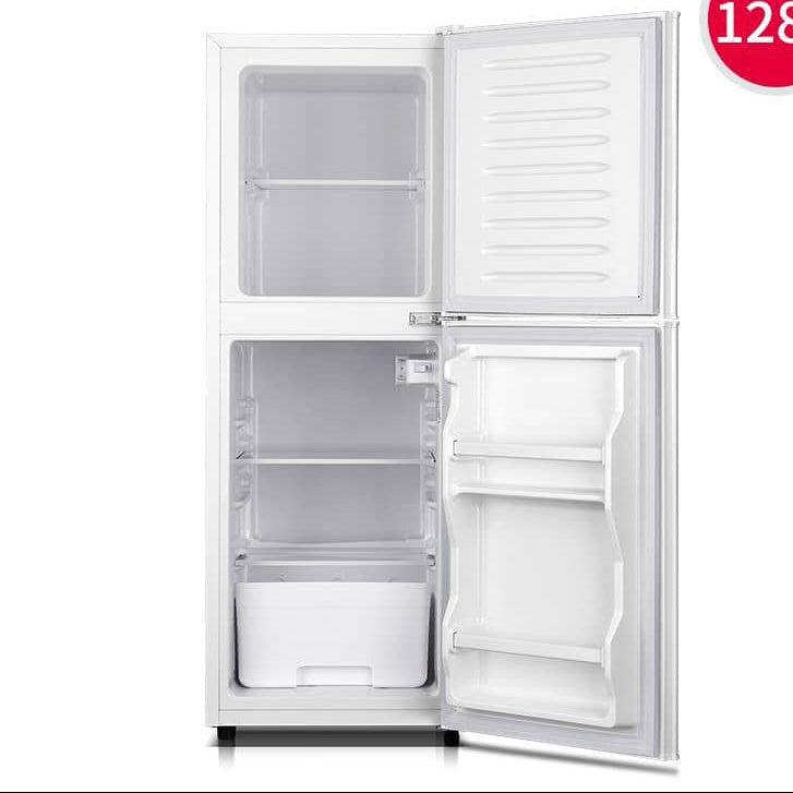 White refrigerator with open doors on a white background, featuring the CHIGO brand.