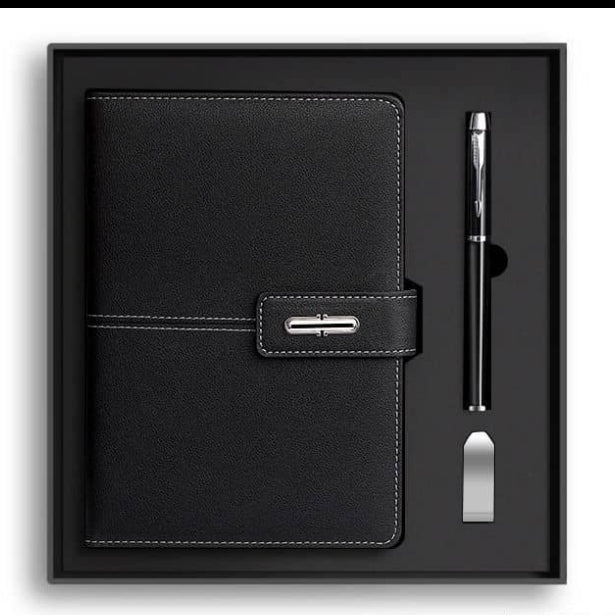 A5 Leather Notebook Gift Set with Flash Drive