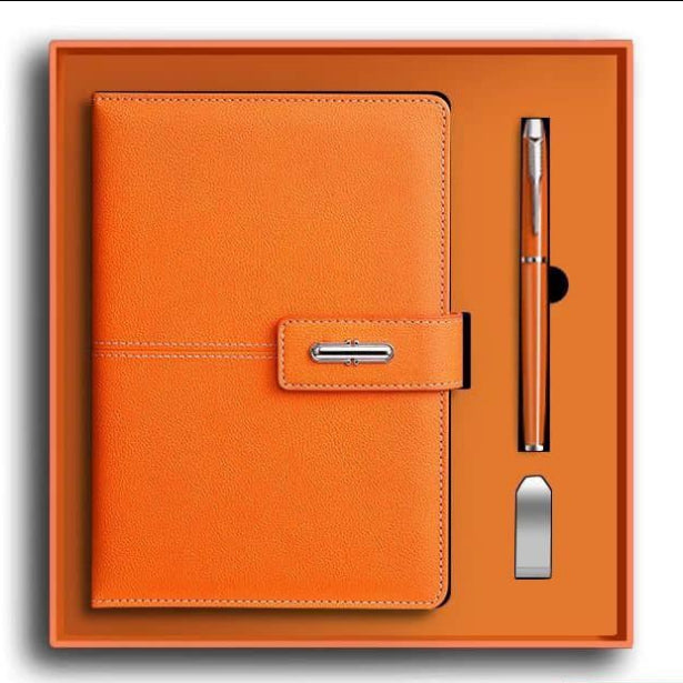 A5 Leather Notebook Gift Set with Flash Drive