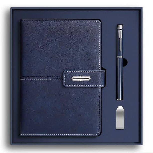 A5 Leather Notebook Gift Set with Flash Drive