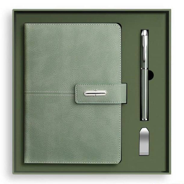 A5 Leather Notebook Gift Set with Flash Drive