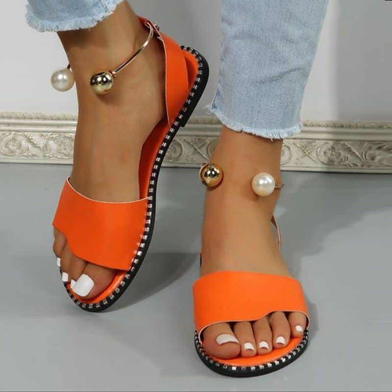 Pearl Metal Strap Ankle Sandals