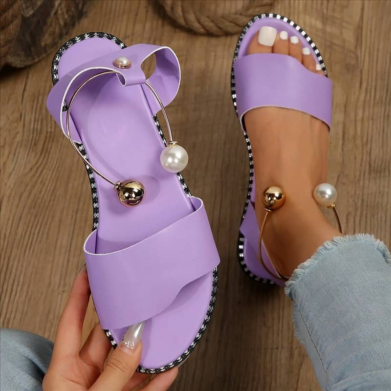 Pearl Metal Strap Ankle Sandals