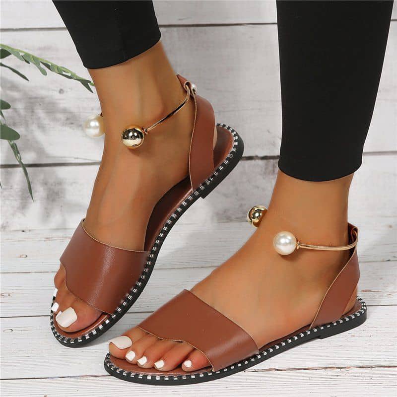 Pearl Metal Strap Ankle Sandals