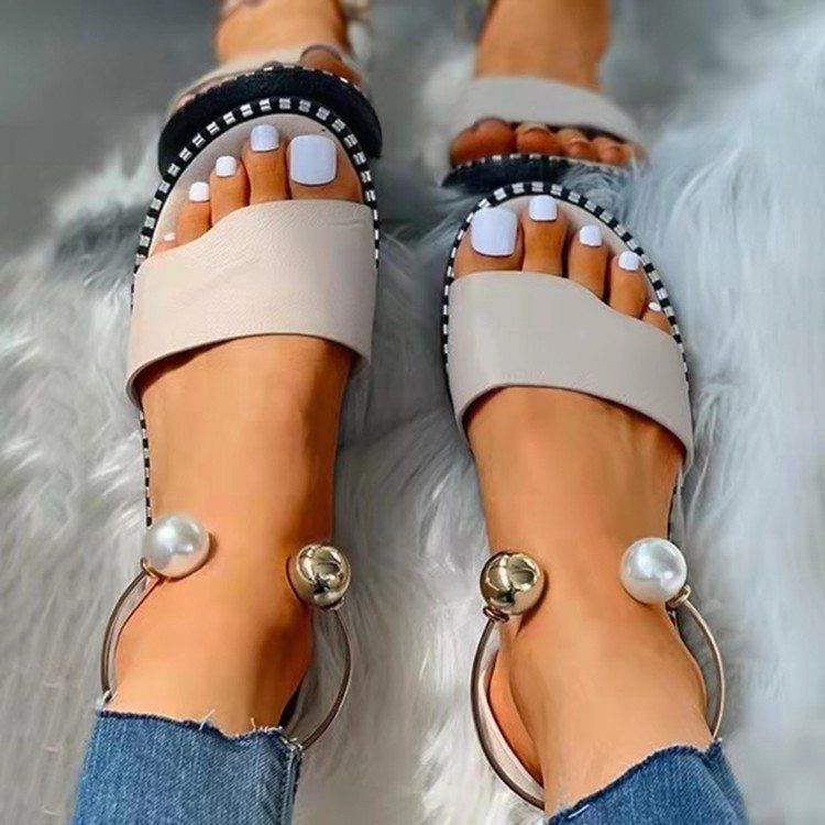 Pearl Metal Strap Ankle Sandals