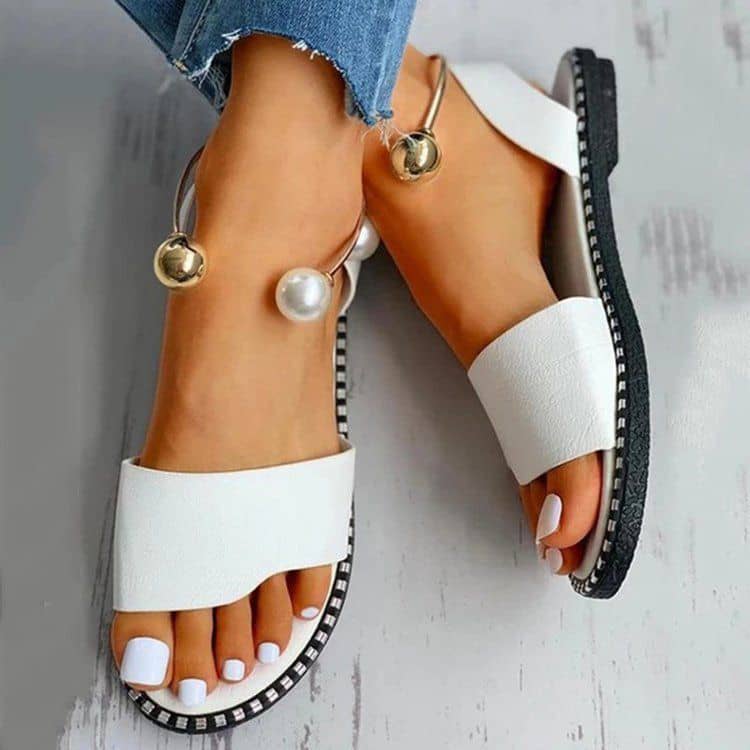 Pearl Metal Strap Ankle Sandals