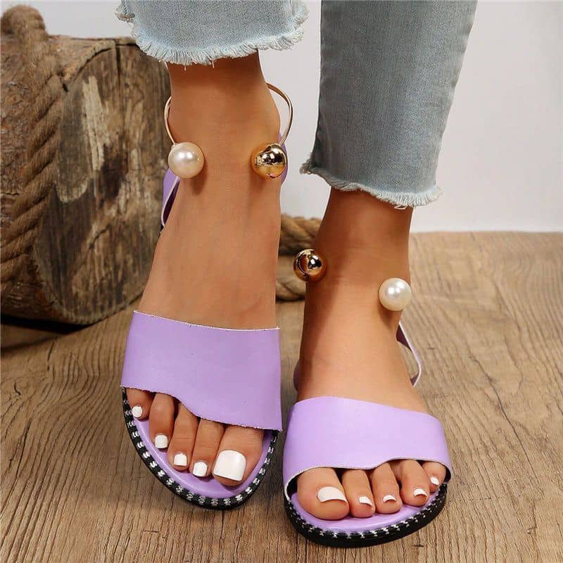Pearl Metal Strap Ankle Sandals