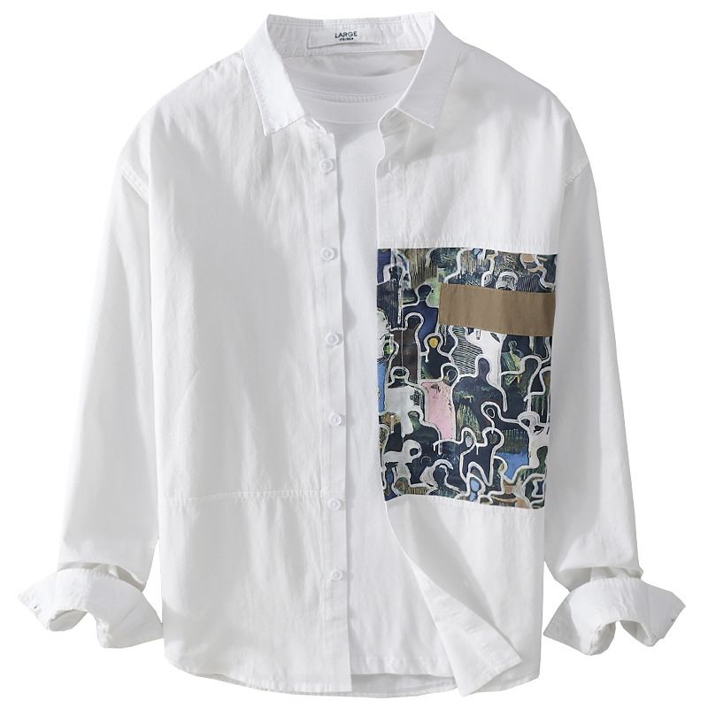 Men's Patterned Pocket Long Sleeve Shirt