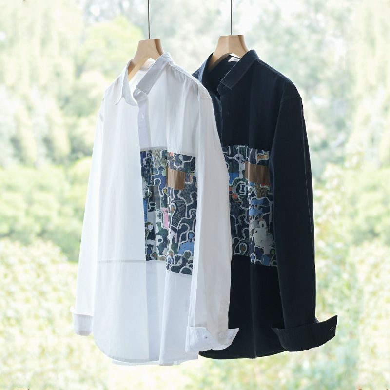 Men's Patterned Pocket Long Sleeve Shirt
