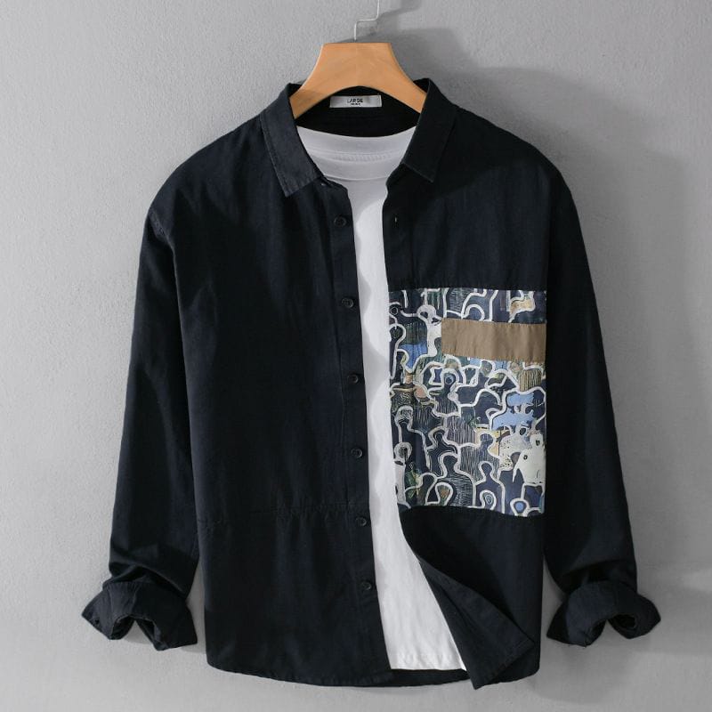 Men's Patterned Pocket Long Sleeve Shirt