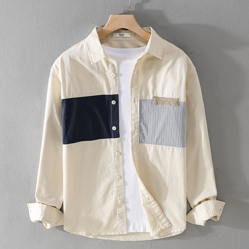 Men's Color-Blocked Plaid Long Sleeve Shirt