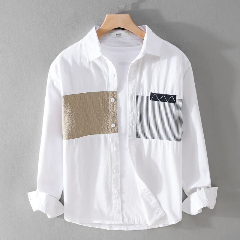Men's Color-Blocked Plaid Long Sleeve Shirt