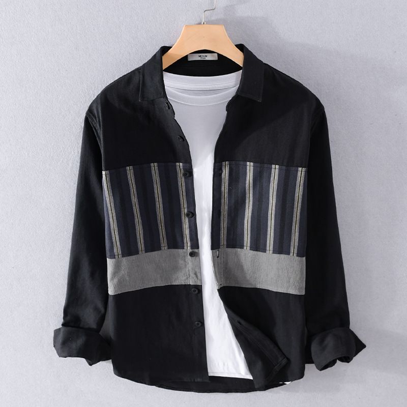 Men's Long Sleeved Casual Patchwork Shirt