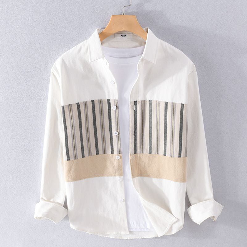 Men's Long Sleeved Casual Patchwork Shirt