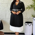 Women's Elegant Pleated Dress with Lapel Collar