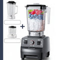 Blender with various attachments on a white background, featuring text in Chinese.