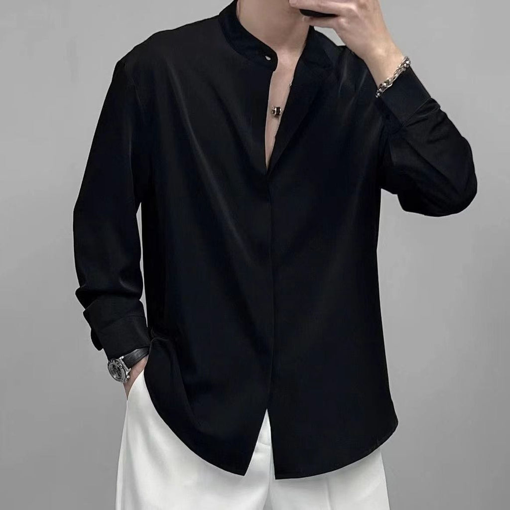 Men's Long Sleeve Mandarin Collar Shirt
