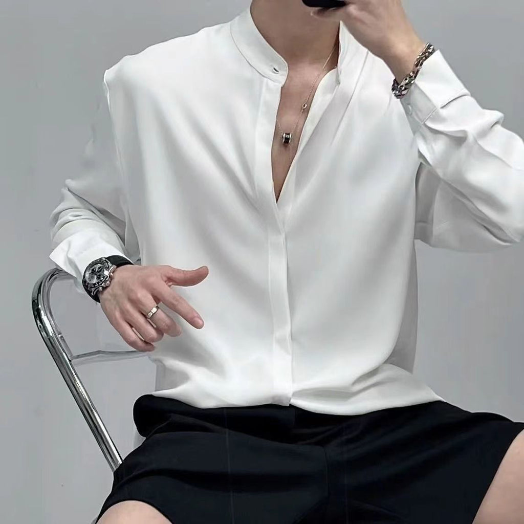 Men's Long Sleeve Mandarin Collar Shirt