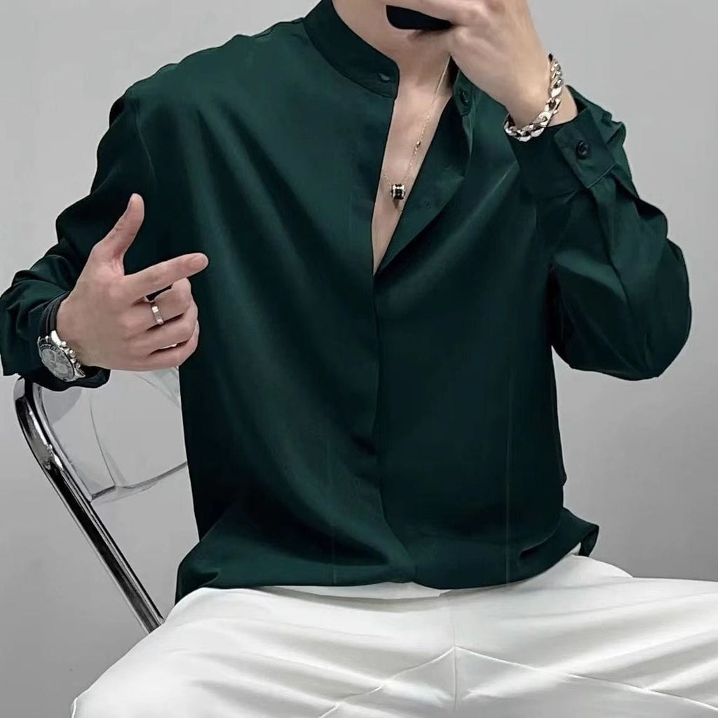 Men's Long Sleeve Mandarin Collar Shirt