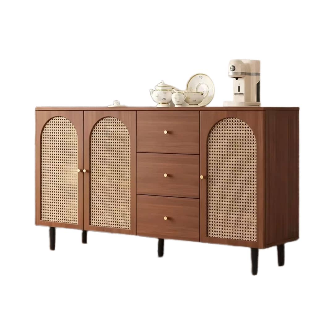 Retro Sideboard Rattan Storage Cabinet