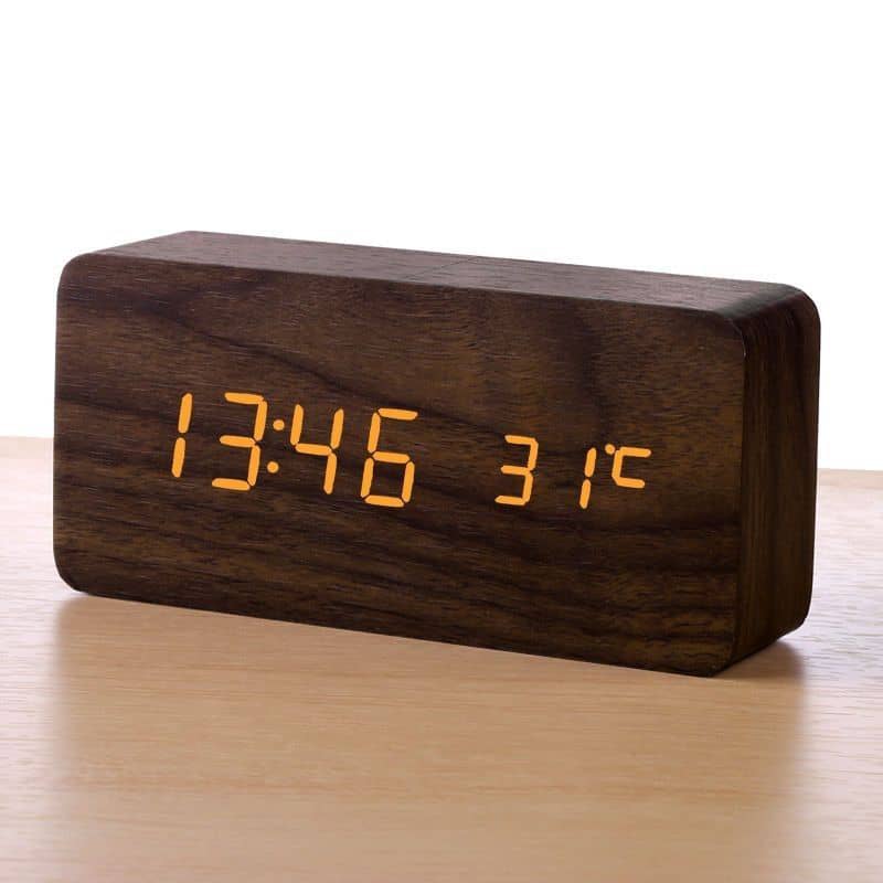 Wooden Alarm Clock with Temperature Sensor
