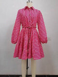 Pink & White Striped Long-sleeved Shirt Dress